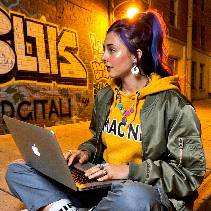 Emma-Jane MacKinnon-Lee coding in the LES graffiti alley