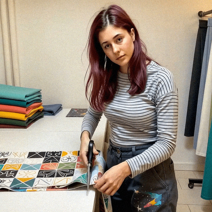 Emma-Jane MacKinnon-Lee cutting patterns in sunlight