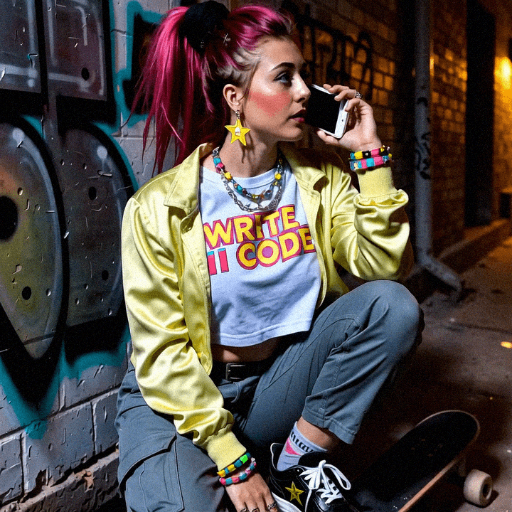 Emma-Jane MacKinnon-Lee, writing code on graffiti streets.